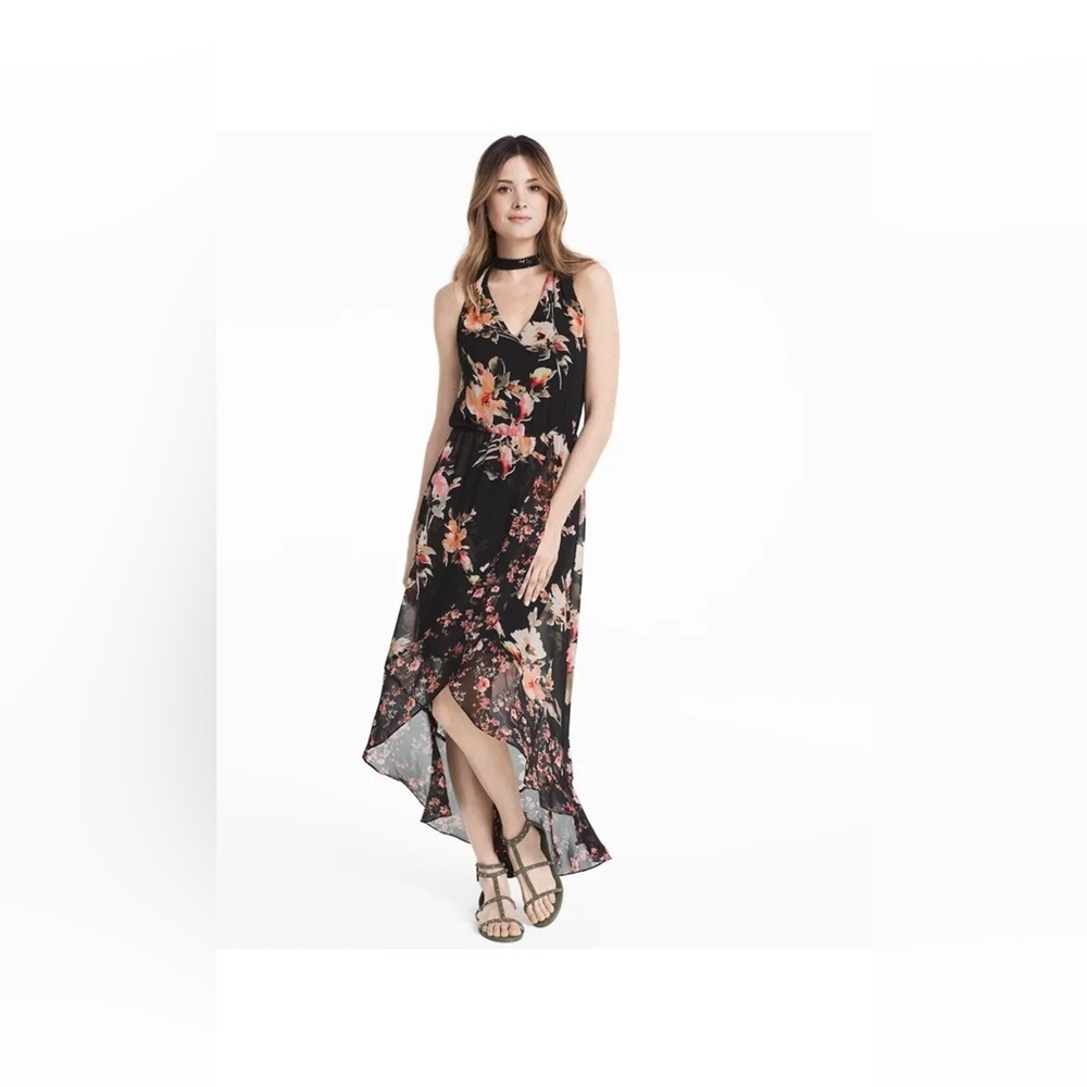 White House Black Market Choker Neck Floral High-Low Maxi Dress size 8